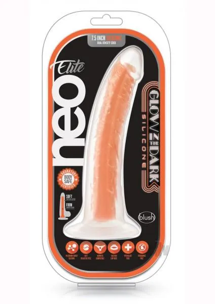 Female Sex Toys Neo Elite Lava Glow In The Dark 7 Silicone Dual Density Dildo Neon Orange Blush
