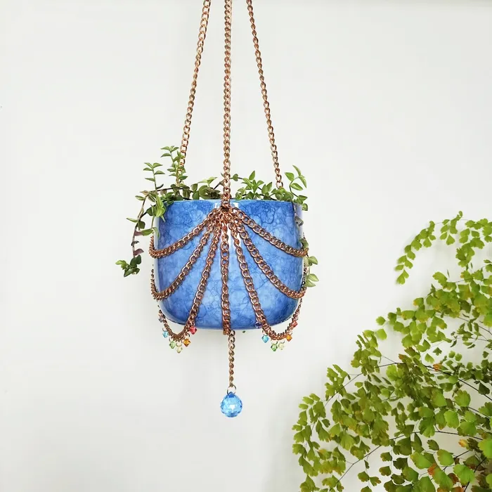 Clean Satisfaction Vibrators Copper Chain Rainbow Pendant Hanging Pot Blue Tiedye