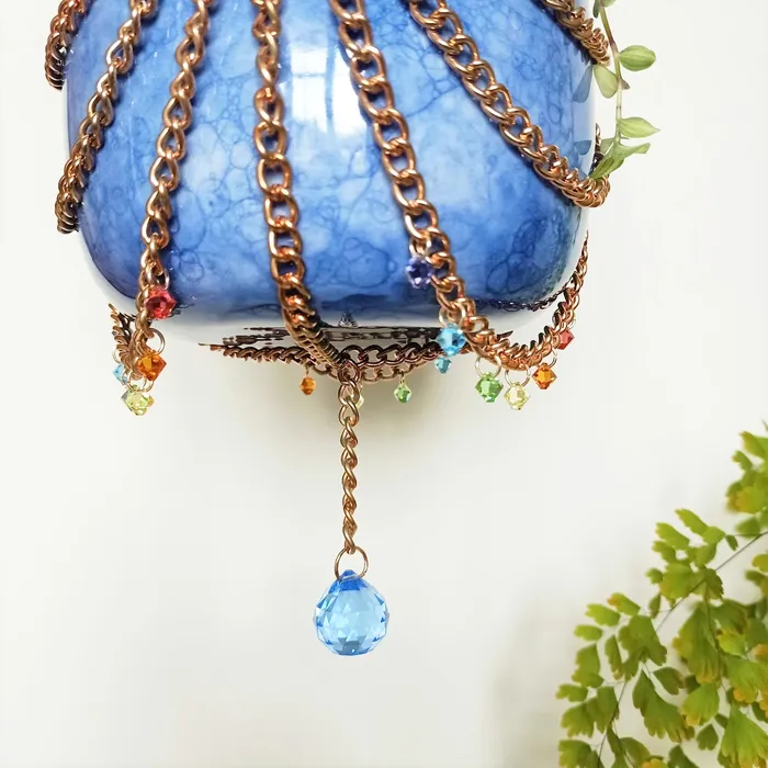 Clean Satisfaction Vibrators Copper Chain Rainbow Pendant Hanging Pot Blue Tiedye