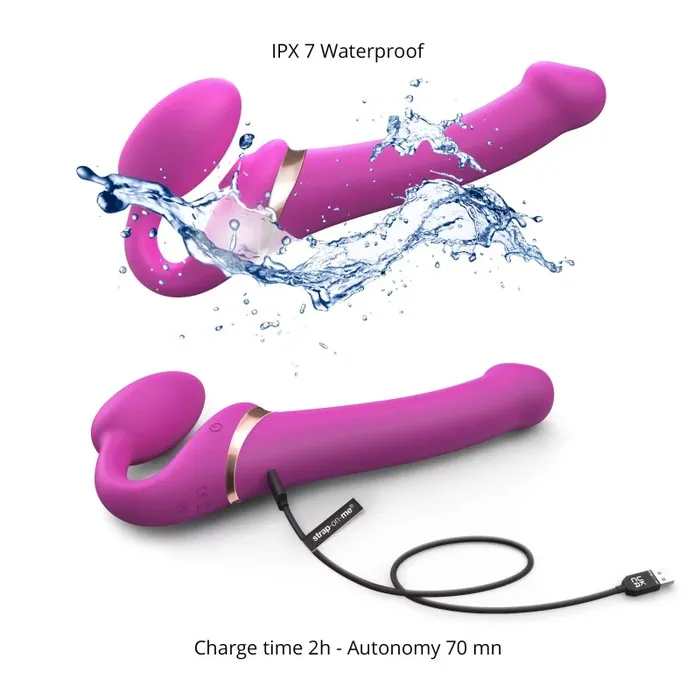 Female Sex Toys StrapOnMe StrapOnMe 3 Motor Clit Suction Vibrating Strapless StrapOn Fuchsia Medium