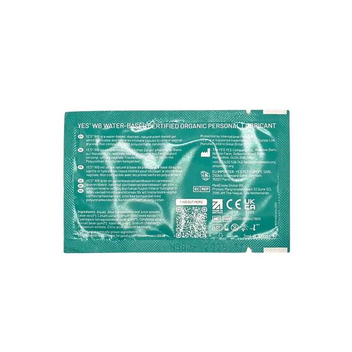 YES Lubricants Lubricants WB Water Based Lubricant 7ml Sachet YES Lubricants Lubricants WB Water Based Lubricant 7ml Sachet