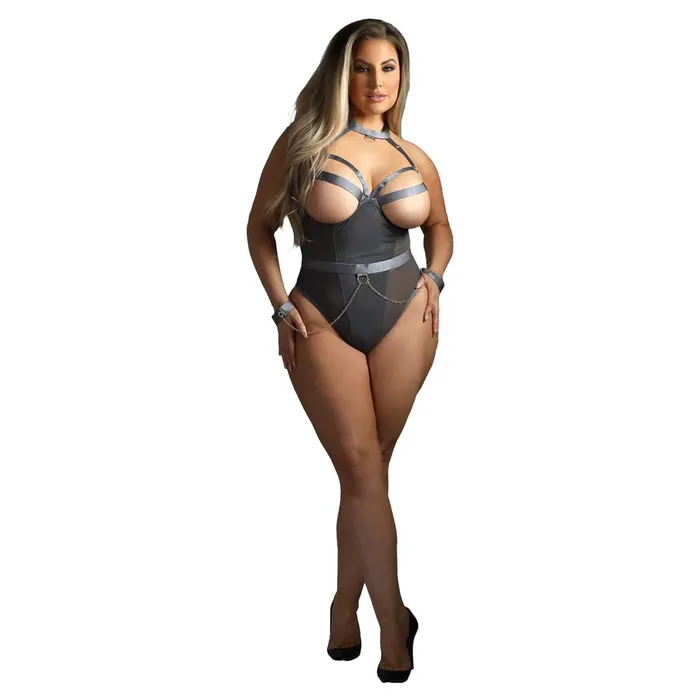 Couples iloveexcitement Fantasy Lingerie Edge Halter Teddy with Wrist Restraints