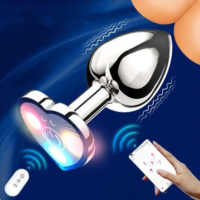 Onion Toy Anal Remote Controlling Stainless Steel Heart Lighting Anal Plug