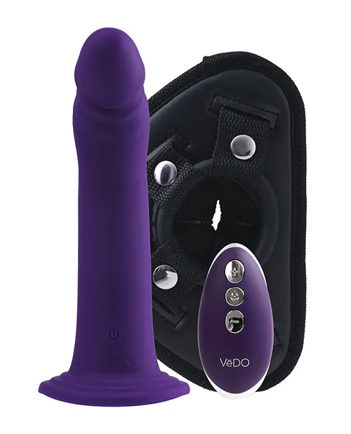 Savvy Co Vibrators Vedo Diki Rechargeable Vibrating Dildo Wharness Deep Purple