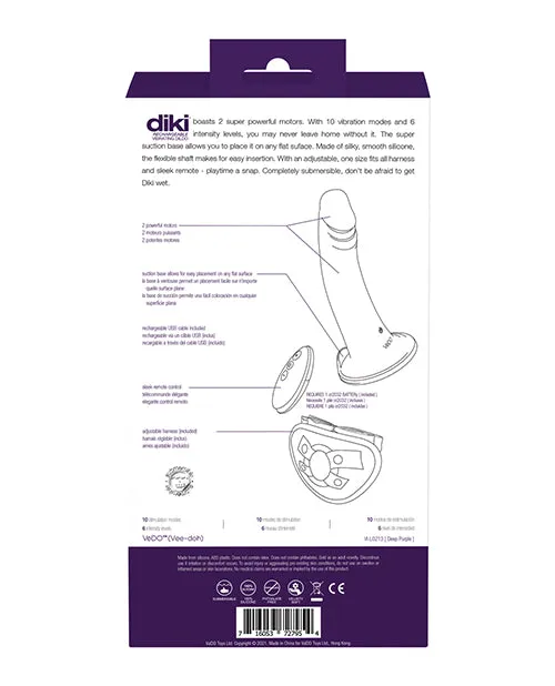 Savvy Co Vibrators Vedo Diki Rechargeable Vibrating Dildo Wharness Deep Purple