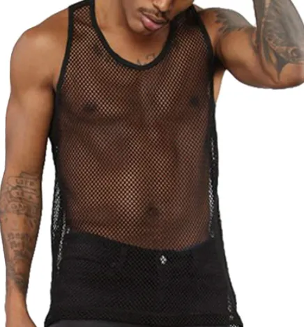 Poison Rose Anal Mens Mesh Singlet Black Medium