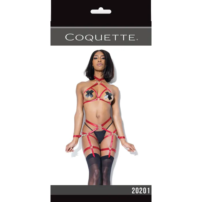 Coquette Female Sex Toys Harness Top And Crotchless Panty Merlot One Size
