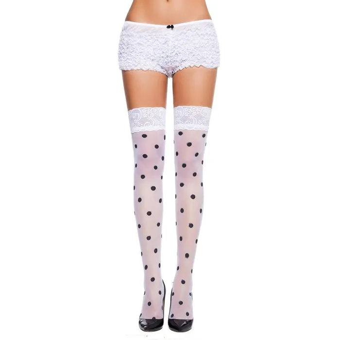 CHASTITY CAGE CO Hosiery Dot Sheer Thigh High StockingsWhite
