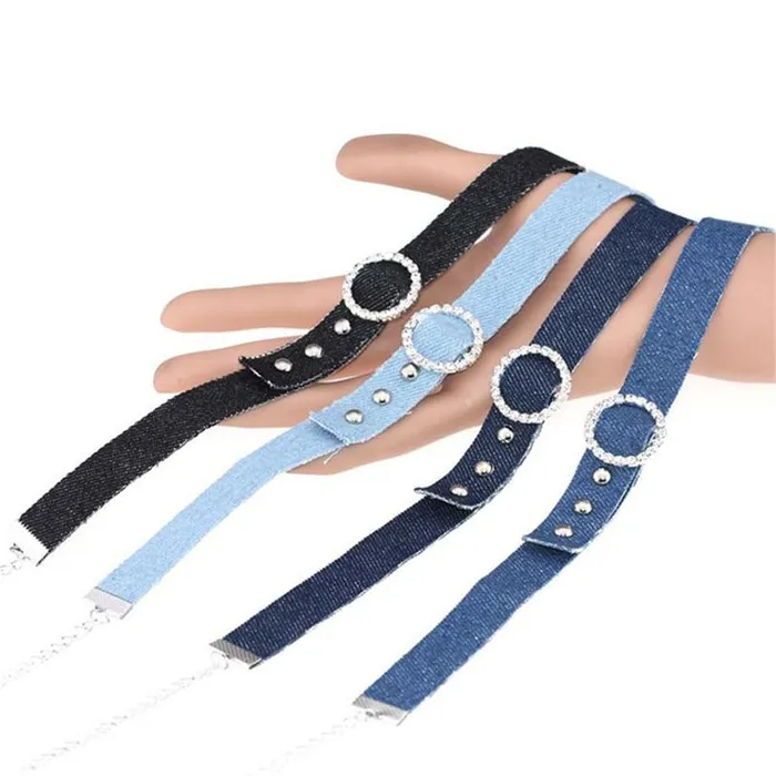 Collars Leashes Bdsm Denim Collar Sexy Choker Necklace Punk Bondage Restraints Kink Fetish House of Dasein Couples