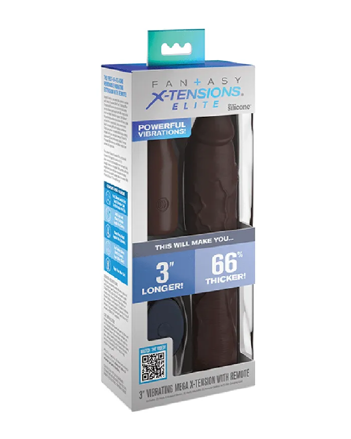 Male Sex Toys Pipedream Products Fantasy 9 Inch Vibrating Silicone Penis Extension with Remote Control Chocolate