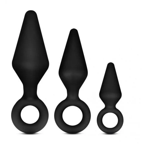 Lonbrook Anal Anal Adventures Platinum Silicone LOOP BUTT PLUG Kit 3 Black Graduating Plugs
