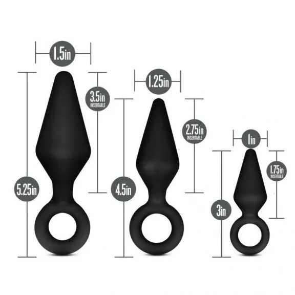 Lonbrook Anal Anal Adventures Platinum Silicone LOOP BUTT PLUG Kit 3 Black Graduating Plugs