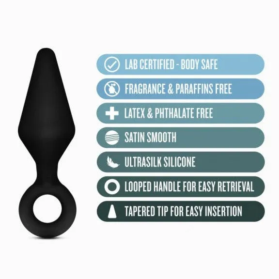 Lonbrook Anal Anal Adventures Platinum Silicone LOOP BUTT PLUG Kit 3 Black Graduating Plugs