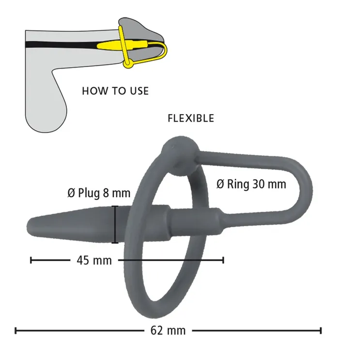 Orion Male Sex Toys Orion PenisPlug with Glans Ring and Dilator Grey Silicone Penis Plug