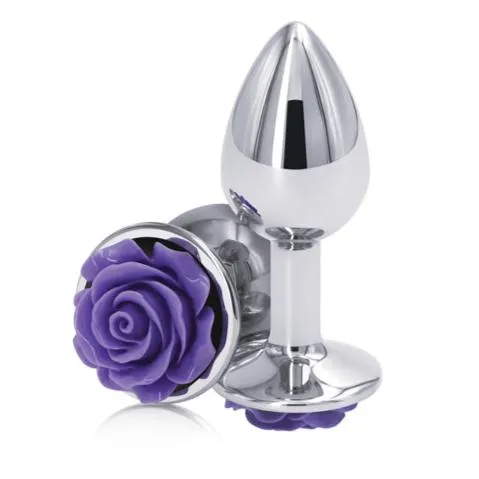 Small Metal Butt Plug with Purple Rose Base Lonbrook Anal