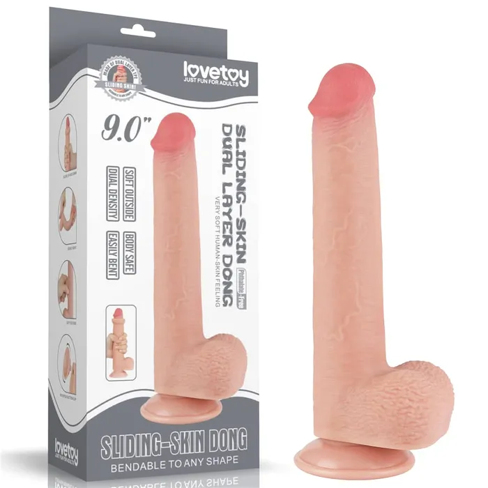 9 Sliding Skin Dual Density Dildo Flesh LOVETOY Dildos