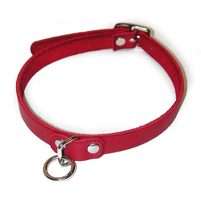 Restraints Red Leather Choker w ORing The Stockroom