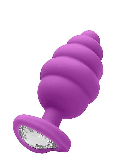 HonourSkintwocom Anal Large Ribbed Diamond Heart Plug Purple