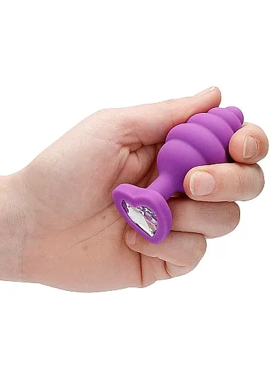 HonourSkintwocom Anal Large Ribbed Diamond Heart Plug Purple