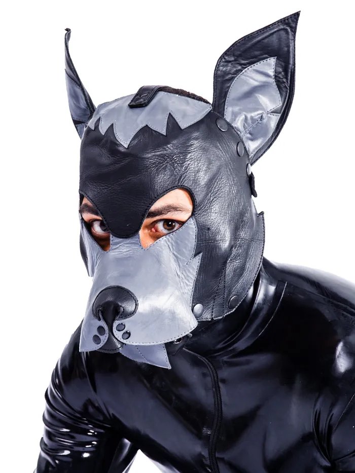 Leather Full Face Dog Mask BlackGrey One Size HonourSkintwocom Anal