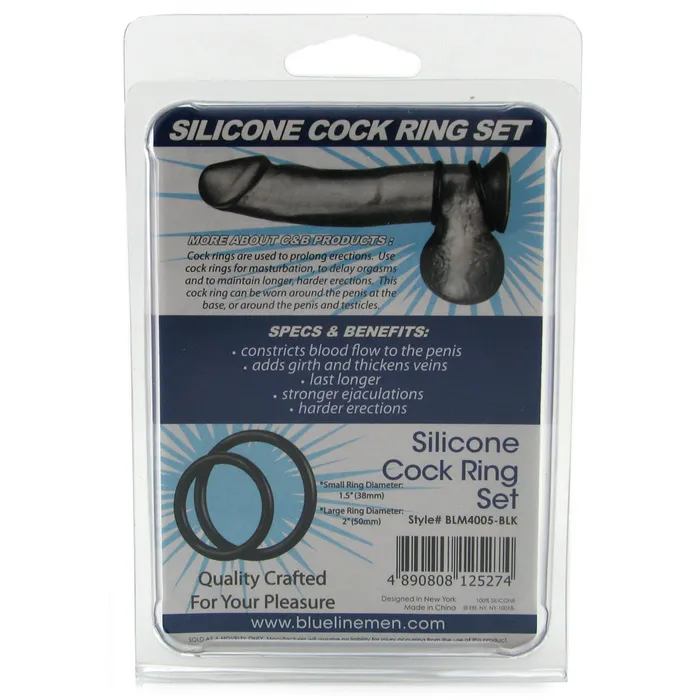 Male Sex Toys Blueline Men Silicone Cock Ring Set in Black