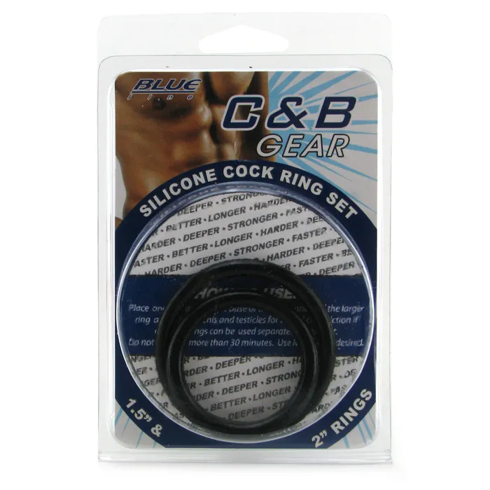 Male Sex Toys Blueline Men Silicone Cock Ring Set in Black