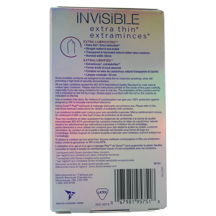 Male Sex Toys Durex Invisible Extra Smooth Condoms in 8 Pack