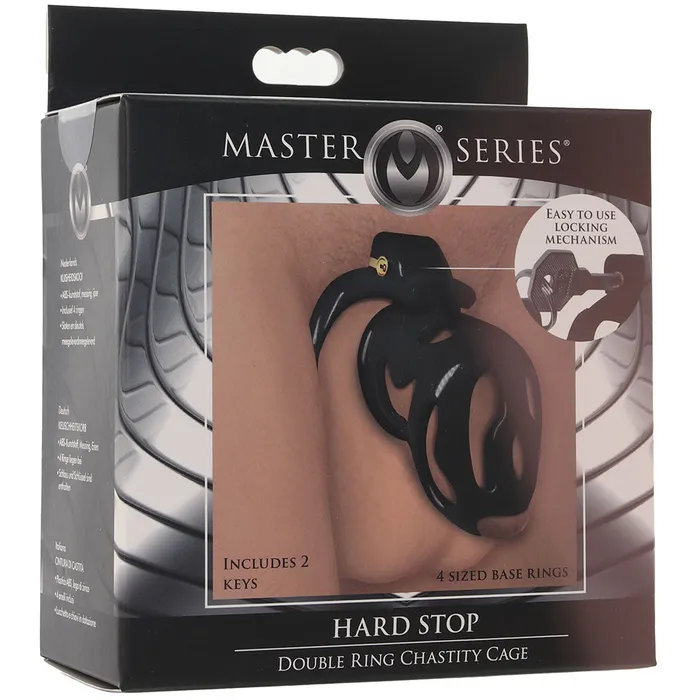Male Sex Toys XR Brands Master Series Hard Stop Double Ring Chastity Cage