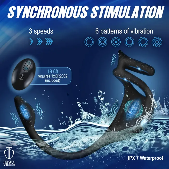 Male Sex Toys XR Brands Vibrating Silicone Cock Ring And Anal Stimulator