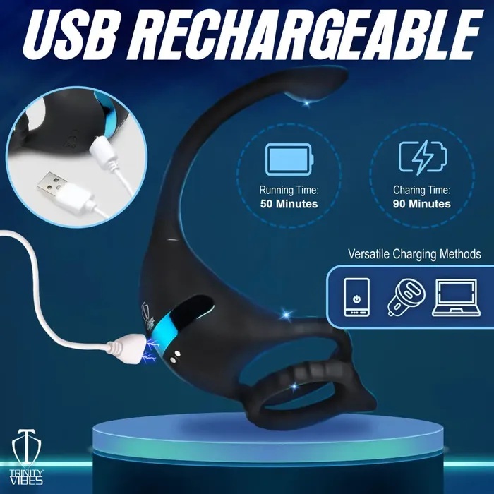 Male Sex Toys XR Brands Vibrating Silicone Cock Ring And Anal Stimulator