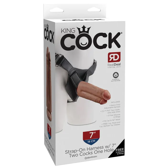 Pipedream Female Sex Toys King Cock Harness with 7 Two Cocks One Hole in Caramel Pipedream Female Sex Toys King Cock Harness with 7 Two Cocks One Hole in Caramel
