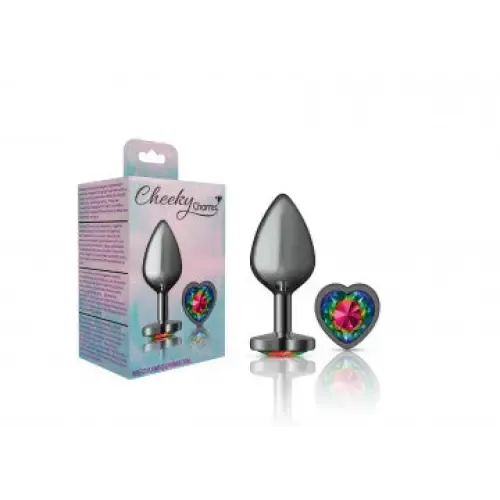 Viben Anal Cheeky Charms Heart Rainbow Gunmetal Butt Plug