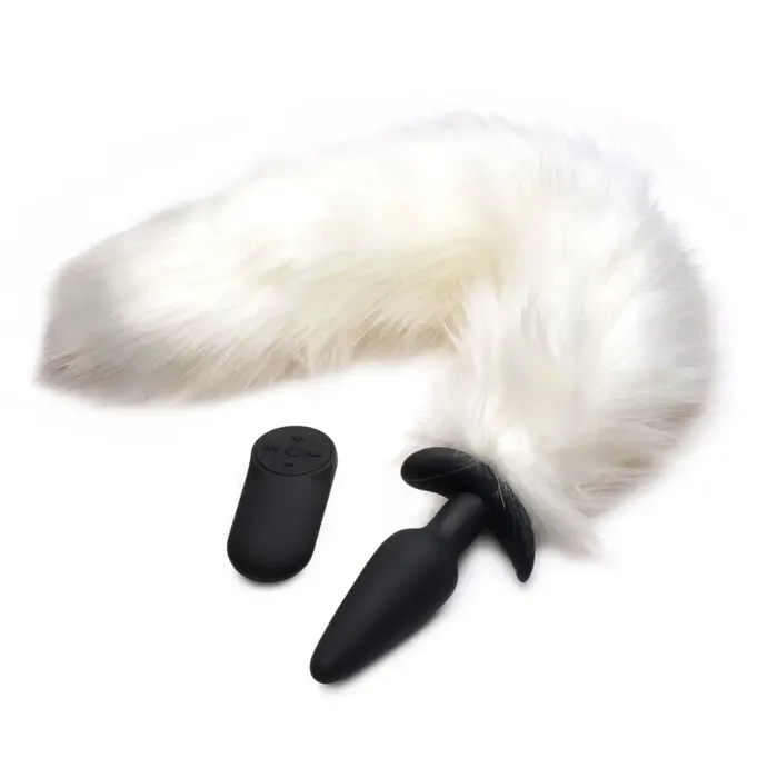 Vibrating Remote Control White Fox Tail Slender Anal Plug Tailz Male Sex Toys