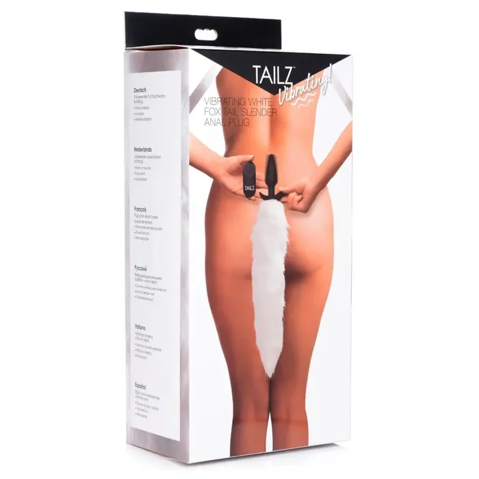 Vibrating Remote Control White Fox Tail Slender Anal Plug Tailz Male Sex Toys