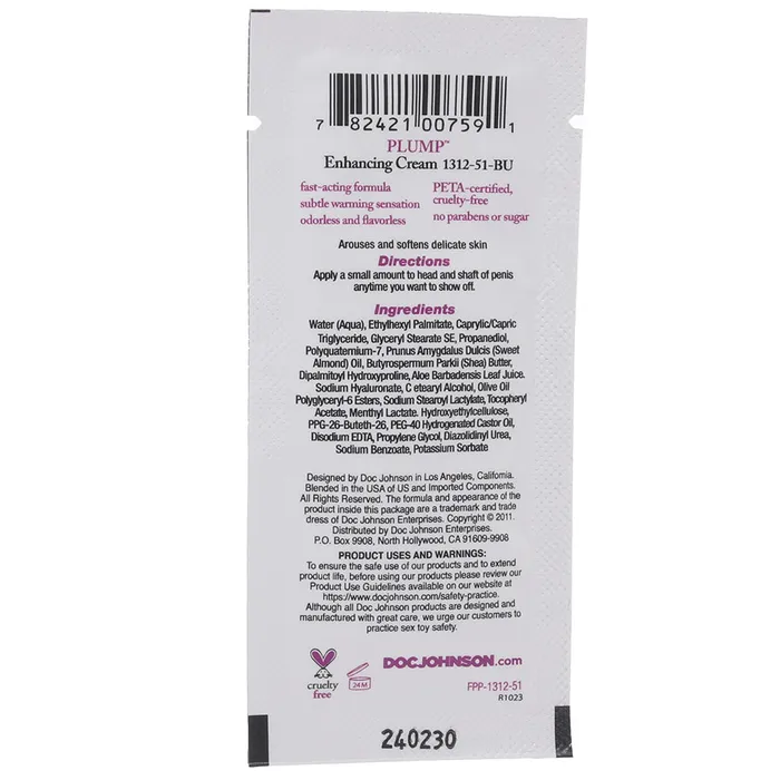 Vibrators Plump Enhancement Cream25oz71g Pillow Packs Doc Johnson