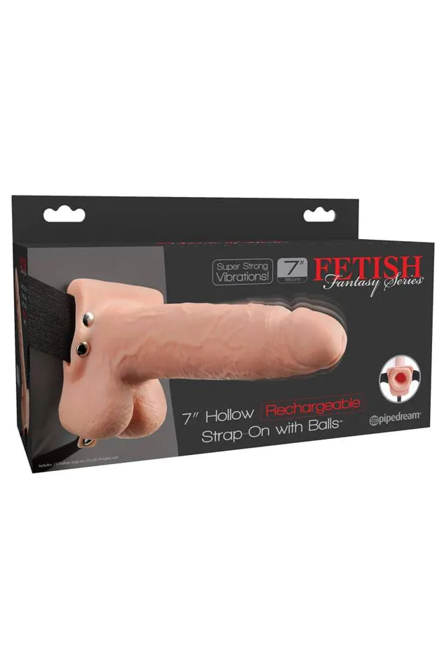 Female Sex Toys Pipedream Pipedream Fetish Fantasy 7 Inch Hollow Rechargeable Vibrating StrapOn Beige