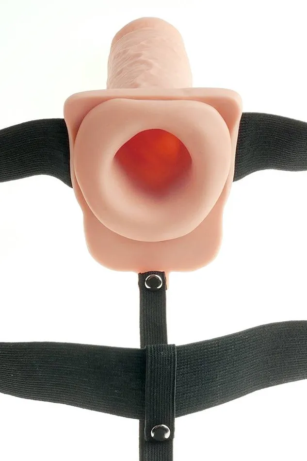 Female Sex Toys Pipedream Pipedream Fetish Fantasy 7 Inch Hollow Rechargeable Vibrating StrapOn Beige