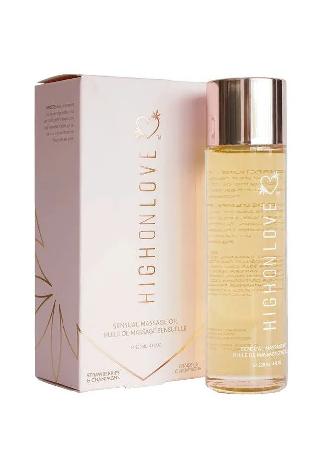 HighOnLove Sensual Hemp Massage Oil 4oz Strawberry and Champagne High on Love Couples