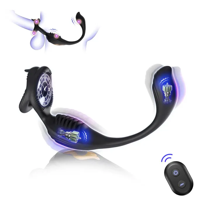 Male Sex Toys Amovibe Vibrating Penis Ring with Anal Plug