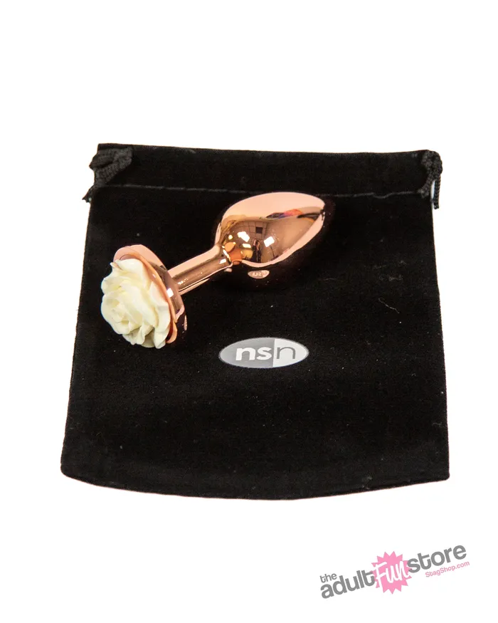NS Novelties Anal NS Novelties Rear Assets Aluminum Rose Butt Plug GoldWhite Small 3 Inch