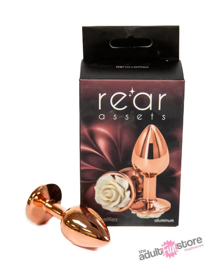NS Novelties Anal NS Novelties Rear Assets Aluminum Rose Butt Plug GoldWhite Small 3 Inch