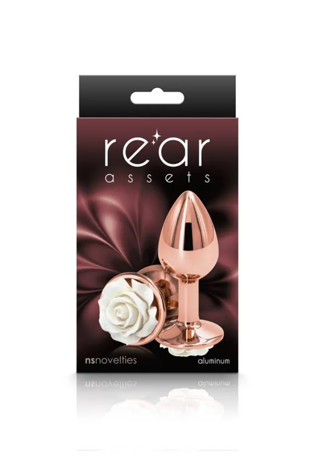 NS Novelties Anal NS Novelties Rear Assets Aluminum Rose Butt Plug GoldWhite Small 3 Inch