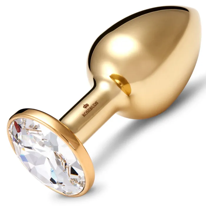 Rosebuds Anal Rosebuds Stainless Steel Gold Butt Plug Medium Clear