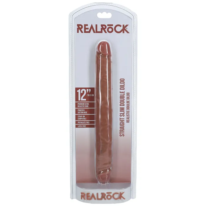Shots Toys Dildos Shots Real Rock Straight Slim 12 Inch Double Dildo Tan