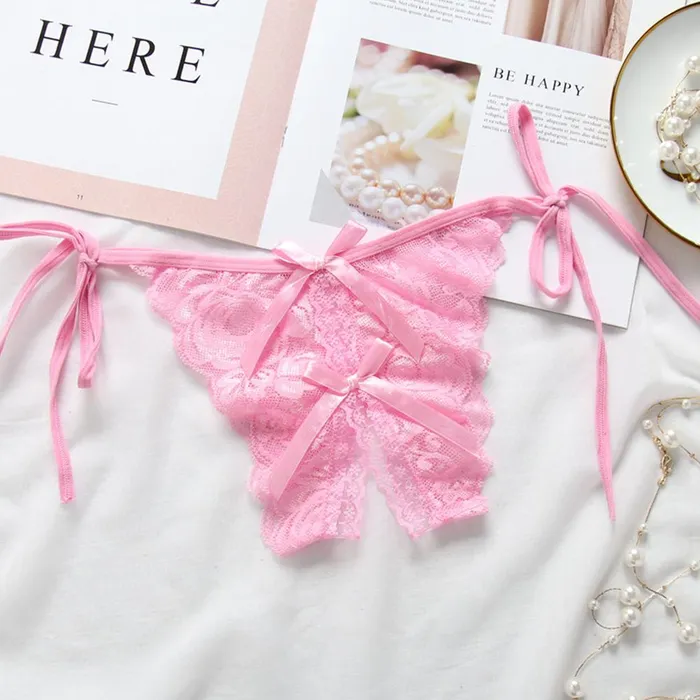 Couples Women Lace Sexy Underwear Open Crotch Bowknot Gstring Erotic Lingerie Briefs Temptation Panties LAZADASEXTOYS