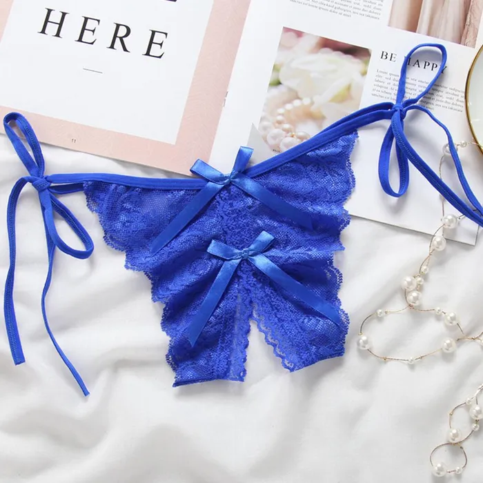 Couples Women Lace Sexy Underwear Open Crotch Bowknot Gstring Erotic Lingerie Briefs Temptation Panties LAZADASEXTOYS