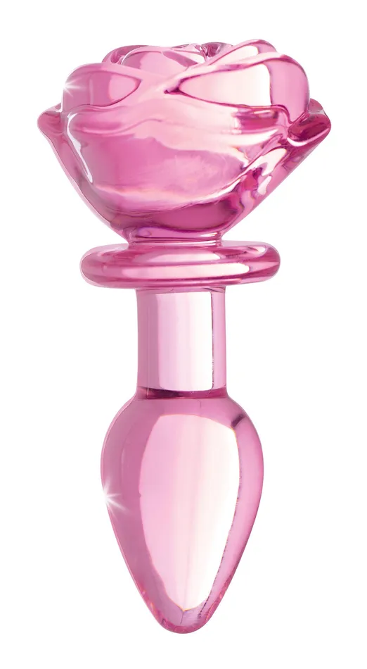 Pink Rose Glass Anal Plug Small XR Brands Booty Sparks Anal