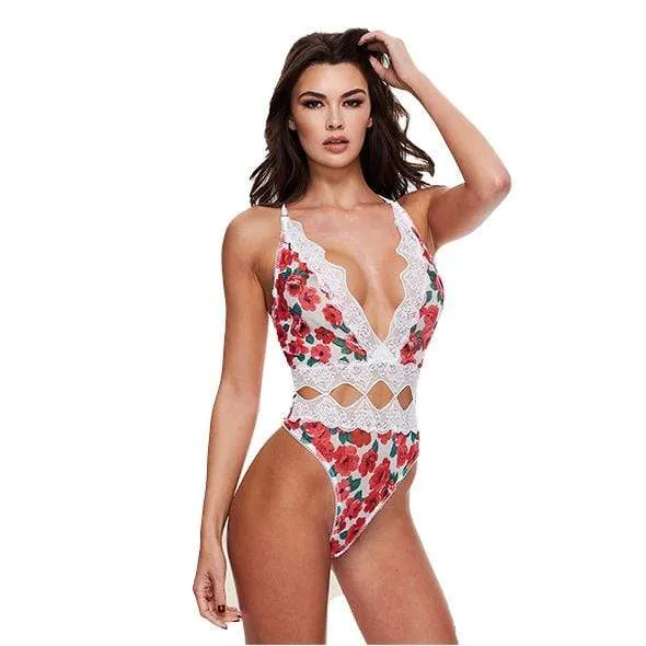 Baci White Floral and Lace Teddy Lingerie ML White Baci Vibrators