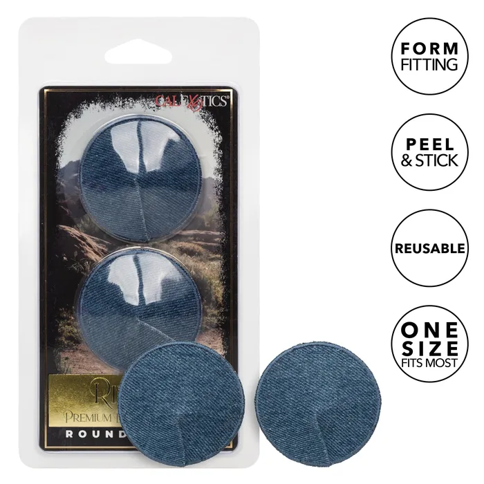 California Exotics California Exotics Ride em Premium Denim Collection Round Pasties Nipple Covers Blue Vibrators