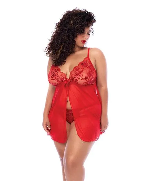Mapale Sequin Embellished Babydoll wGString Red Vibrators